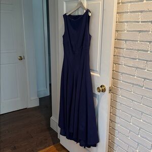 Blue sleeveless day to evening mid calf dress. Indie designer Takbot Runhoff